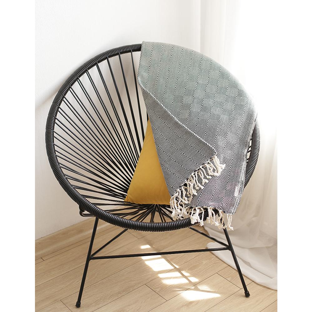 70" Geometric Handwoven Throw Blankets In Black - Image 5