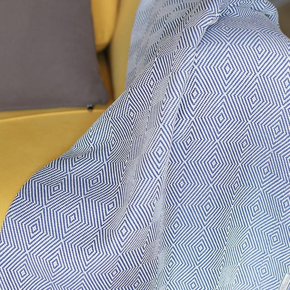 70" Geometric Handwoven Throw Blankets In Blue - Image 3