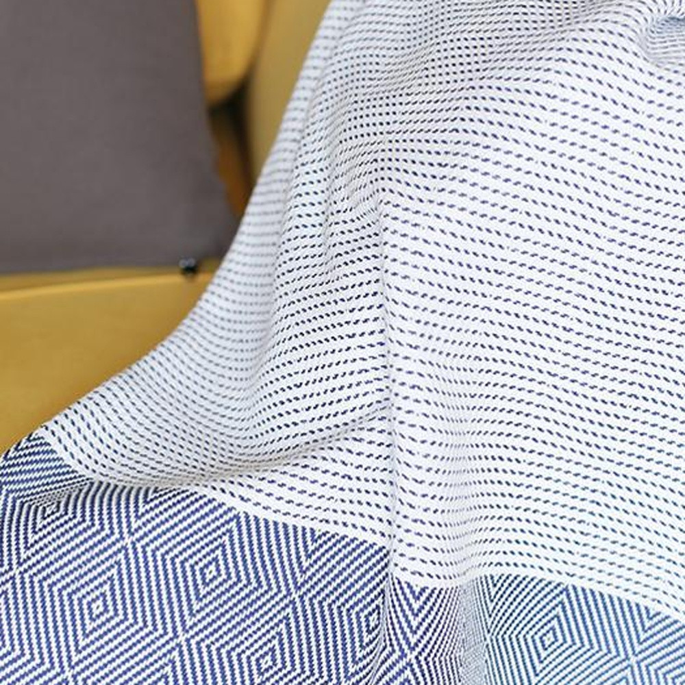 Blue And White Squares And Stripes Turkish Towel Or Throw Blanket - Image 3