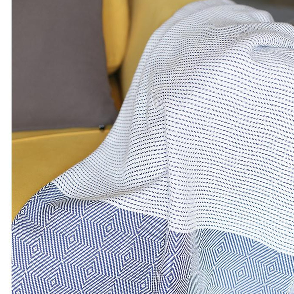 Blue And White Squares And Stripes Turkish Towel Or Throw Blanket - Image 4