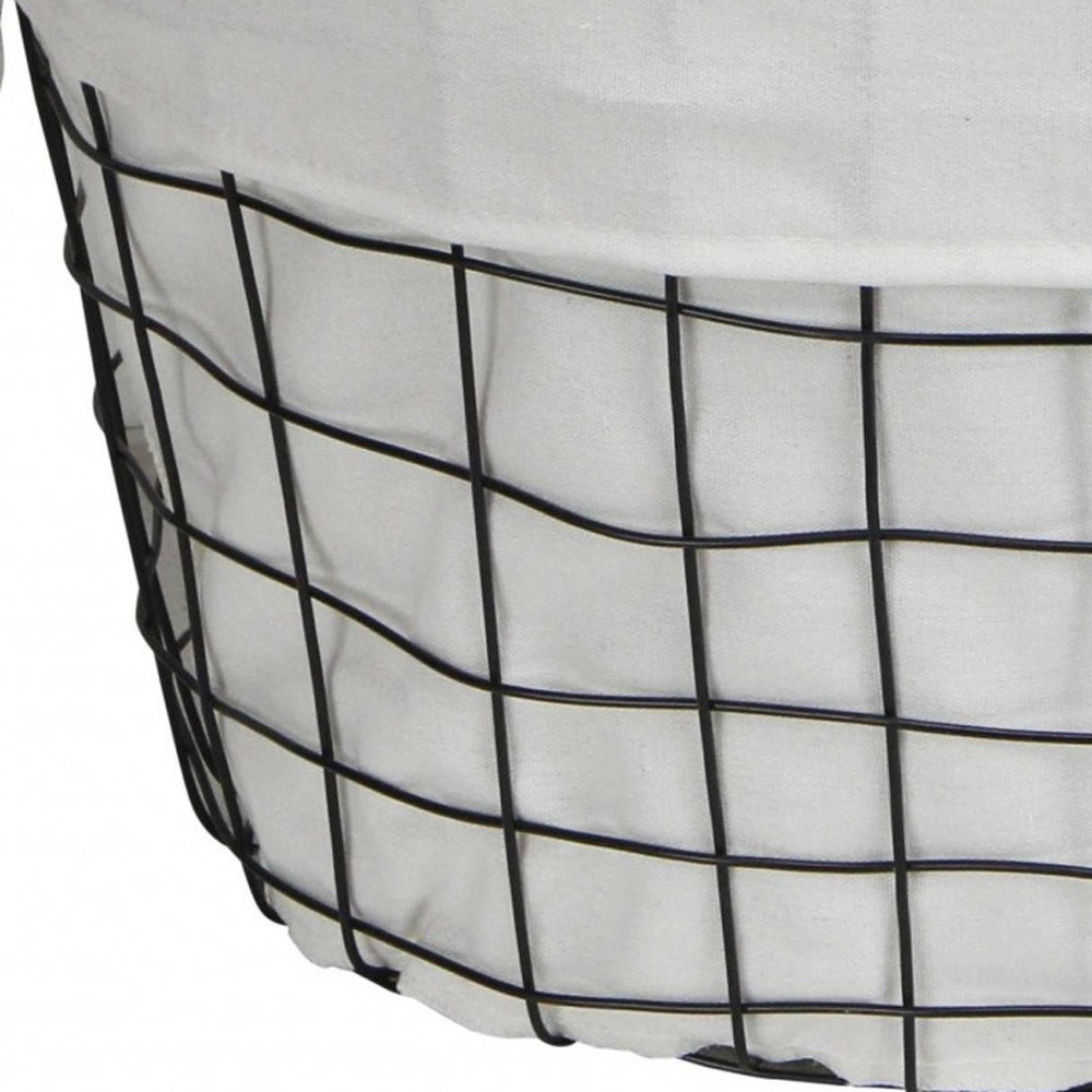 Set Of Three Black Oval Wire Baskets with White Fabric Liners and Handles - Image 9