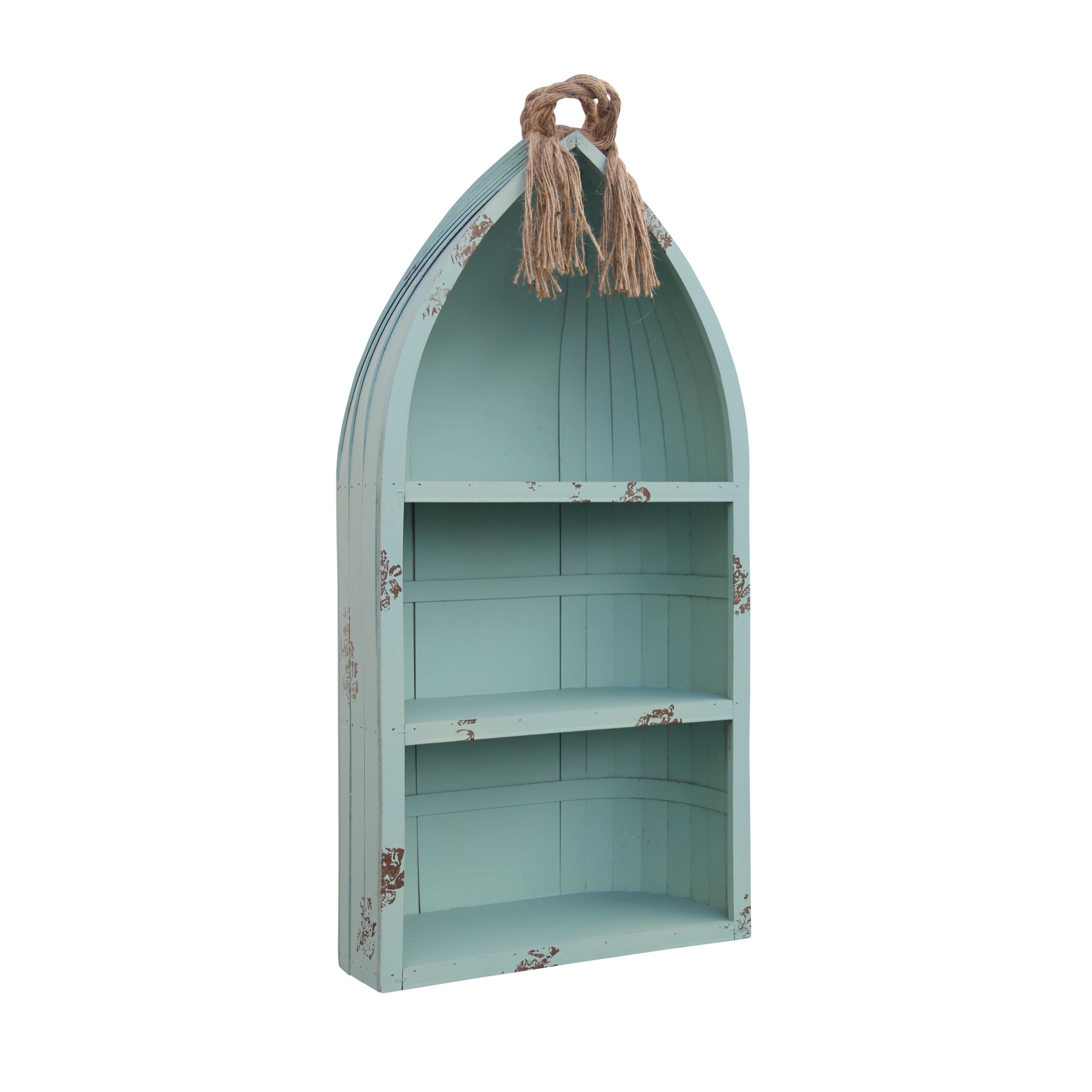 34" Aqua Blue Wood Canoe Hanging Shelf - Image 2