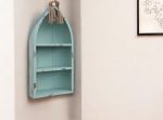 34" Aqua Blue Wood Canoe Hanging Shelf