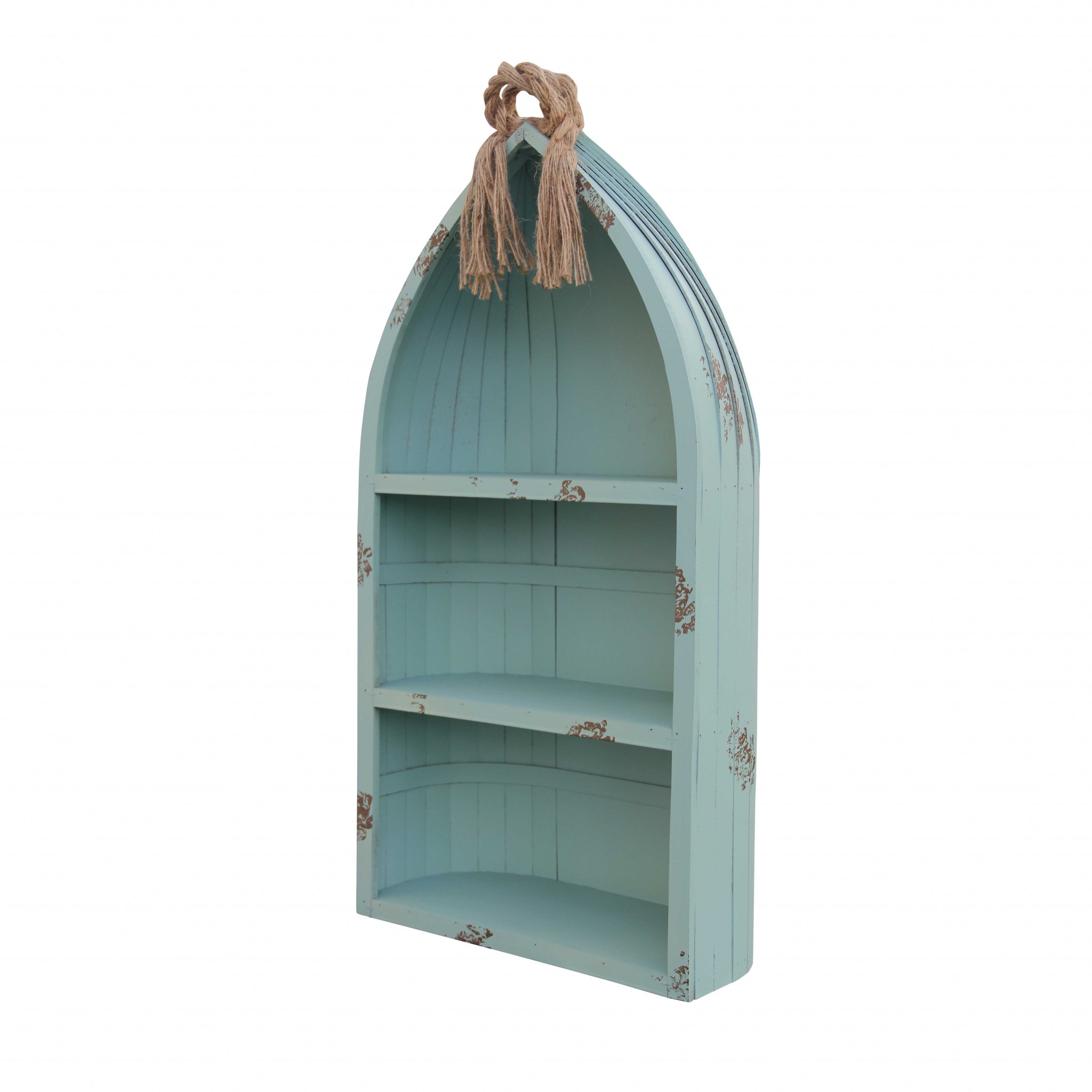34" Aqua Blue Wood Canoe Hanging Shelf - Image 3