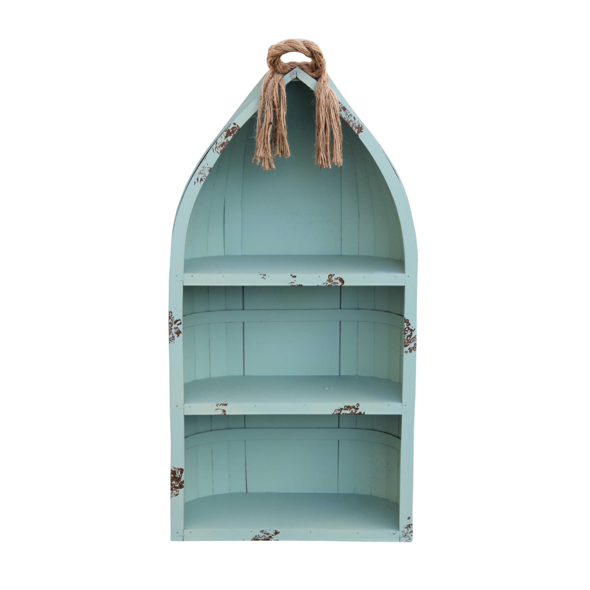 34" Aqua Blue Wood Canoe Hanging Shelf - Image 4