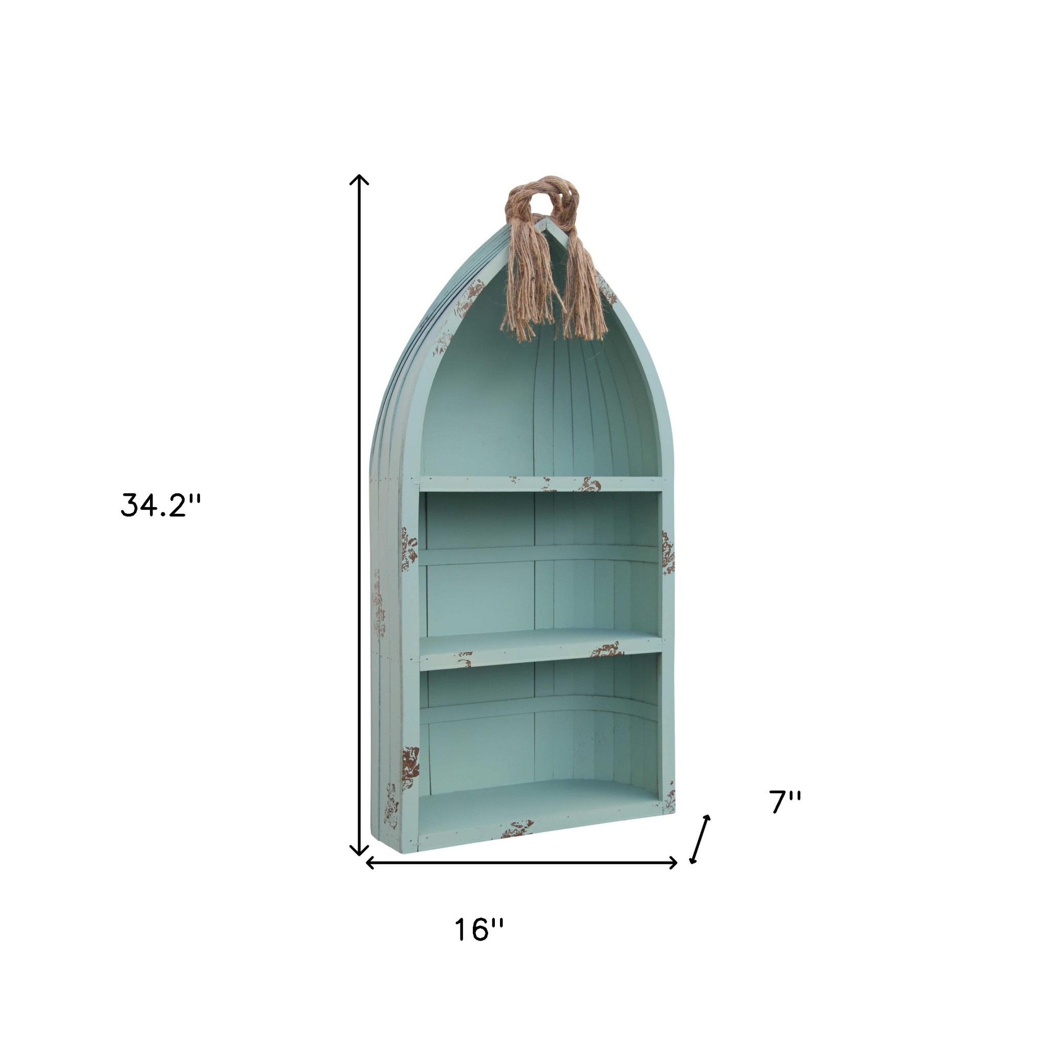 34" Aqua Blue Wood Canoe Hanging Shelf - Image 9