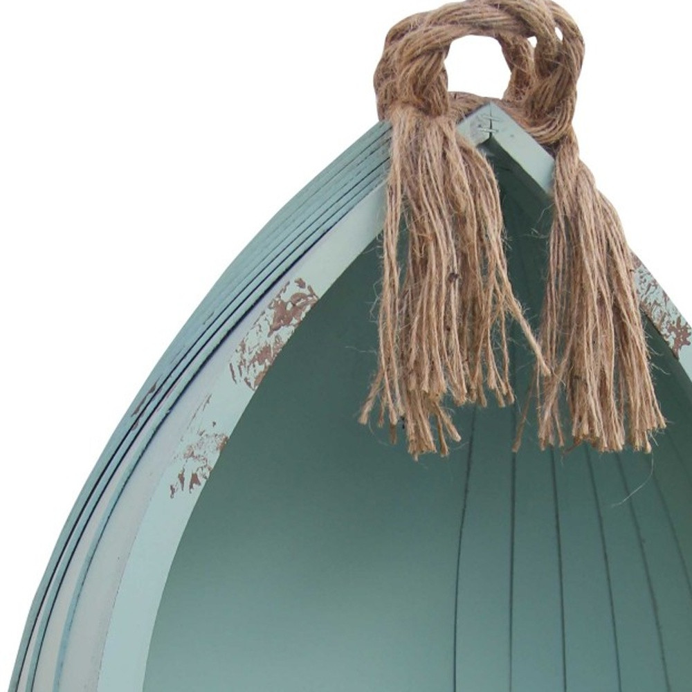 34" Aqua Blue Wood Canoe Hanging Shelf - Image 7