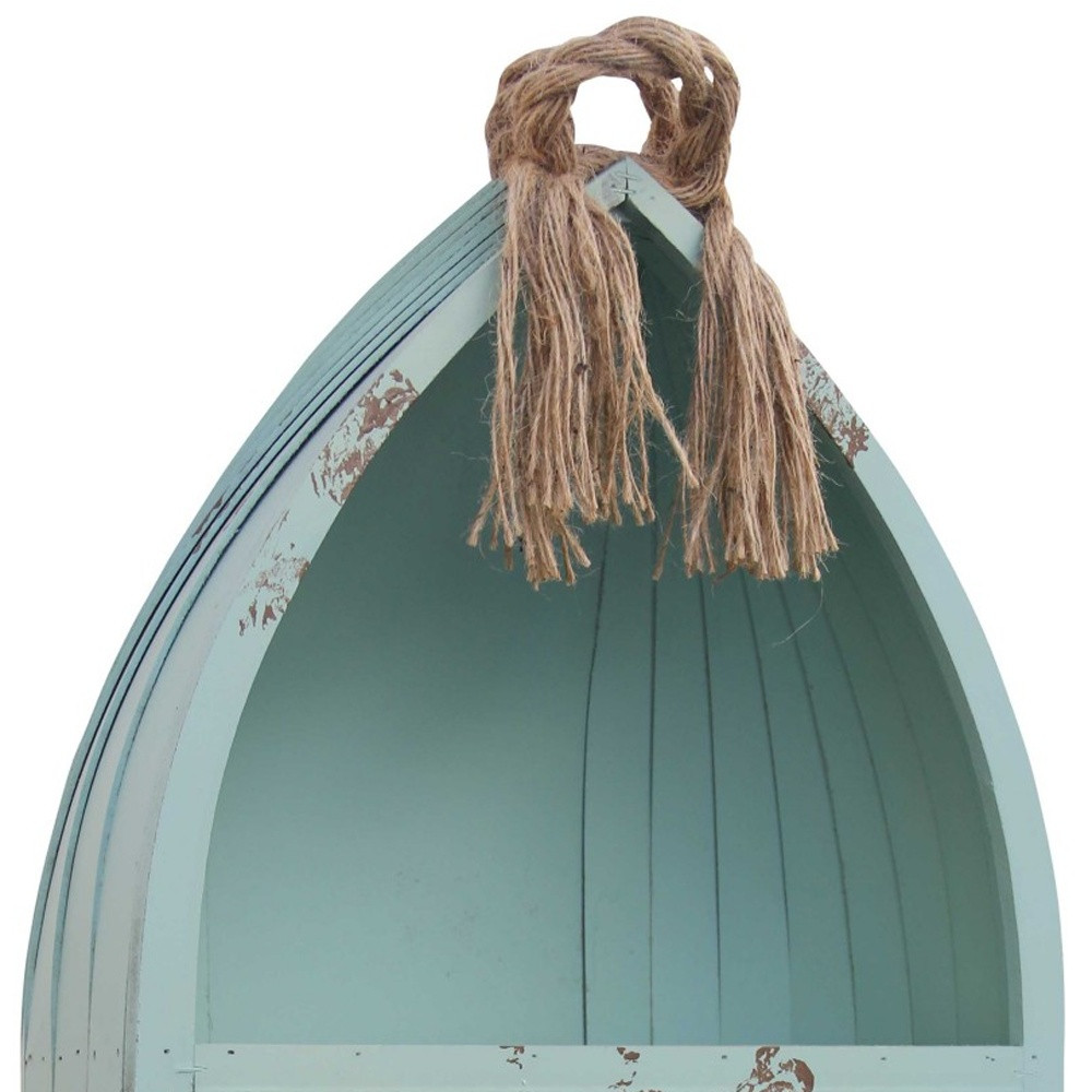 34" Aqua Blue Wood Canoe Hanging Shelf - Image 8