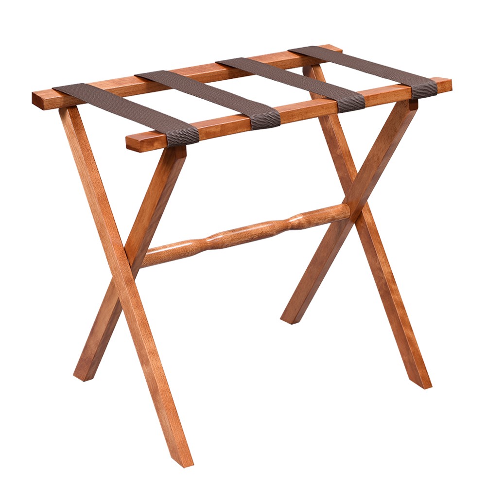 Hotel Light Walnut Folding Luggage Rack With Four Straps - Image 2