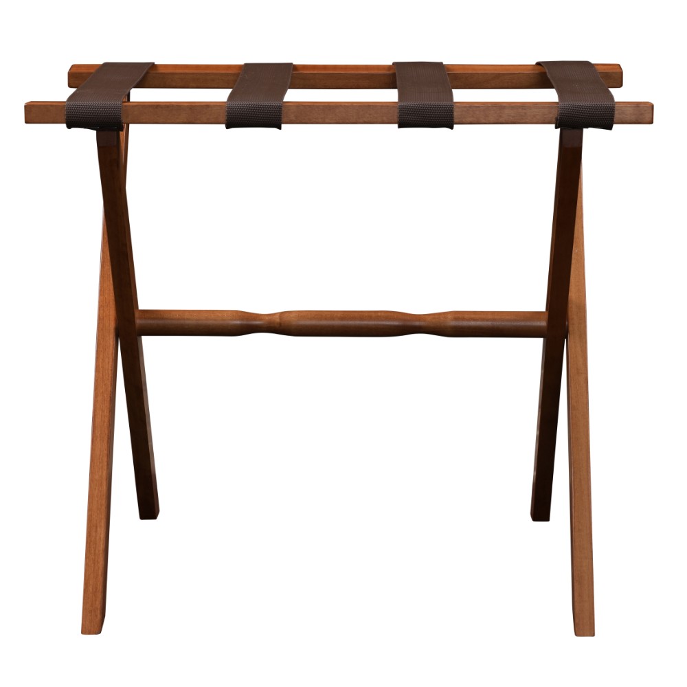 Hotel Light Walnut Folding Luggage Rack With Four Straps - Image 4