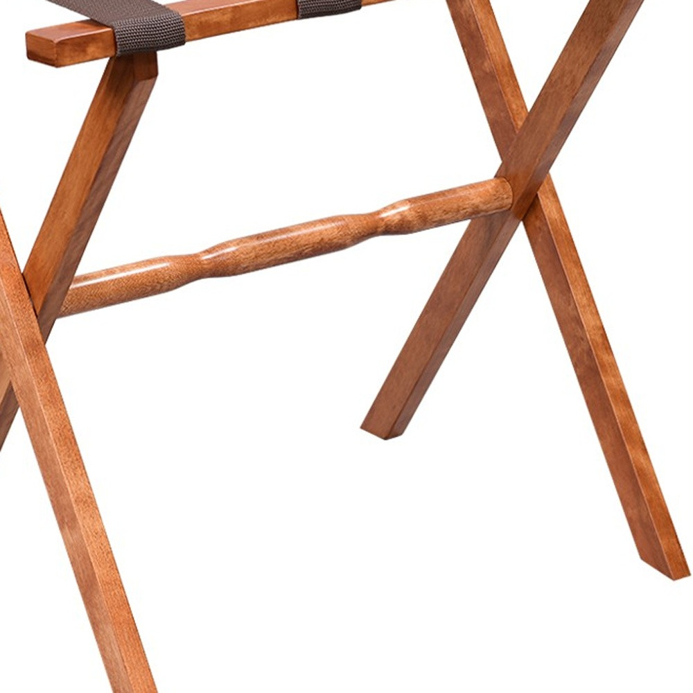 Hotel Light Walnut Folding Luggage Rack With Four Straps - Image 6