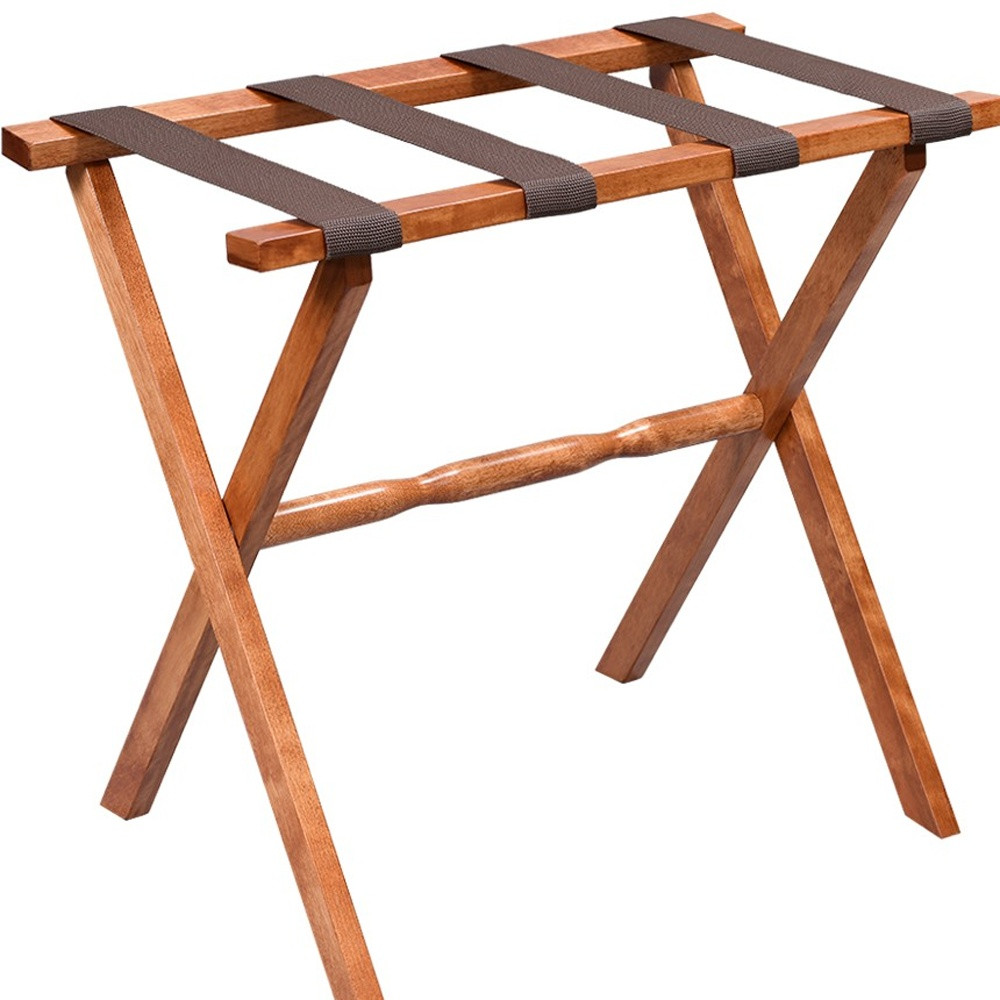 Hotel Light Walnut Folding Luggage Rack With Four Straps - Image 7