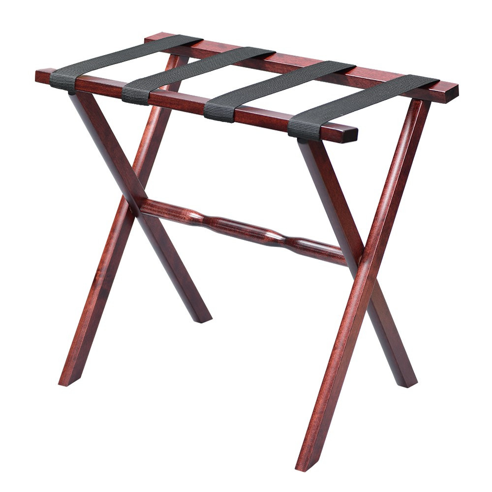Hotel Cherry Mahogany Folding Luggage Rack With Black Straps - Image 6