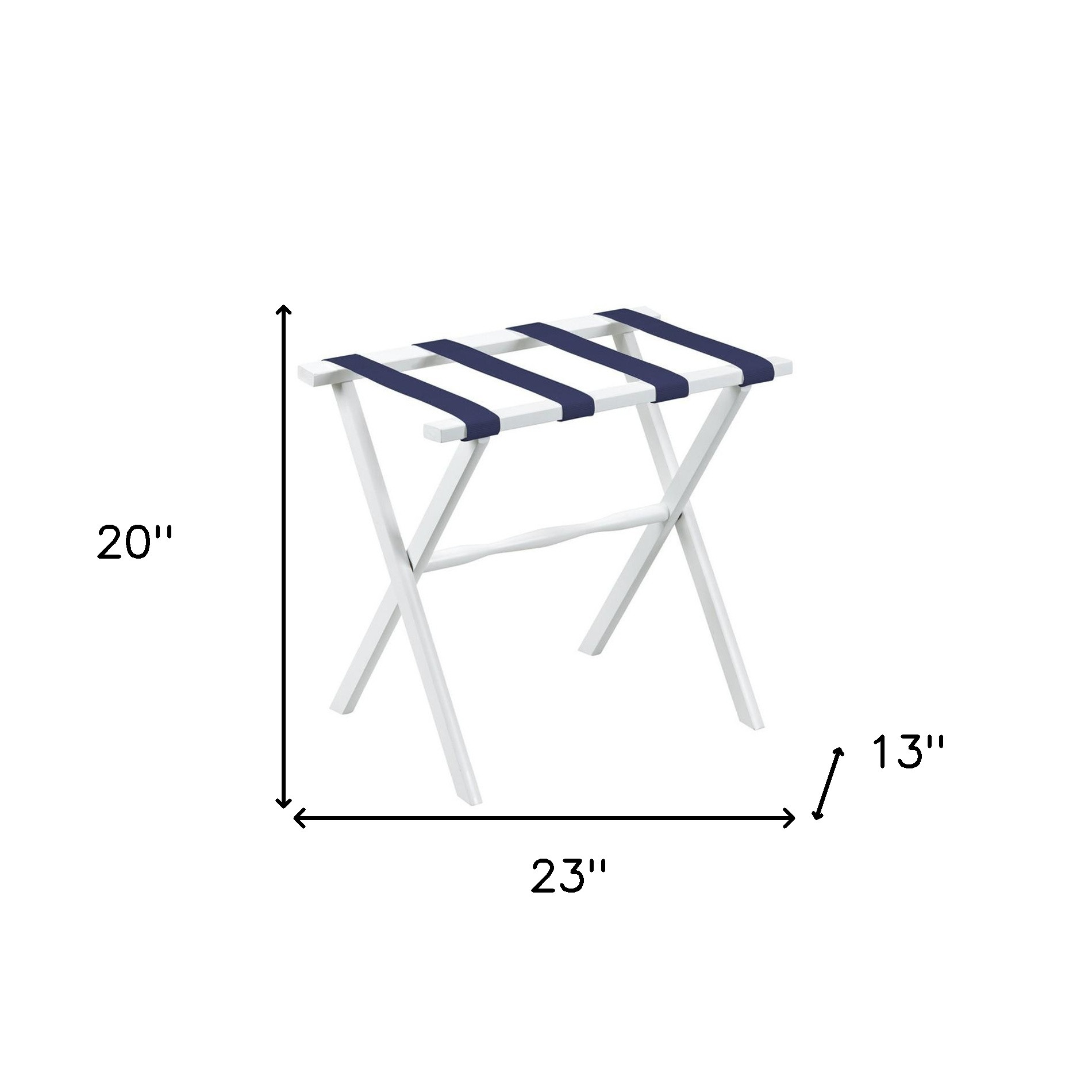 Hotel White Finish Wood Folding Luggage Rack With Navy Straps - Image 8