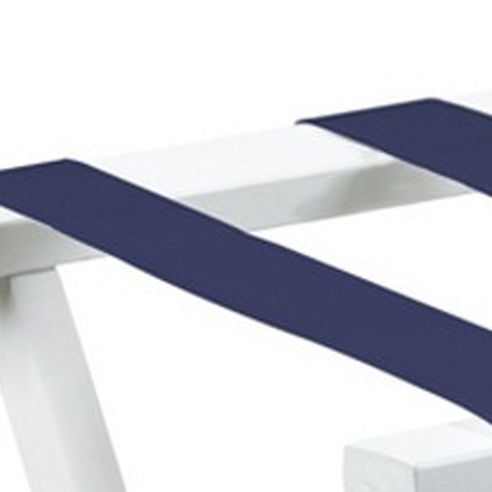 Hotel White Finish Wood Folding Luggage Rack With Navy Straps - Image 6