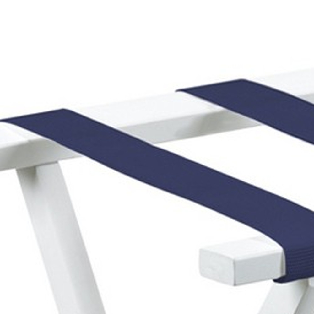 Hotel White Finish Wood Folding Luggage Rack With Navy Straps - Image 7