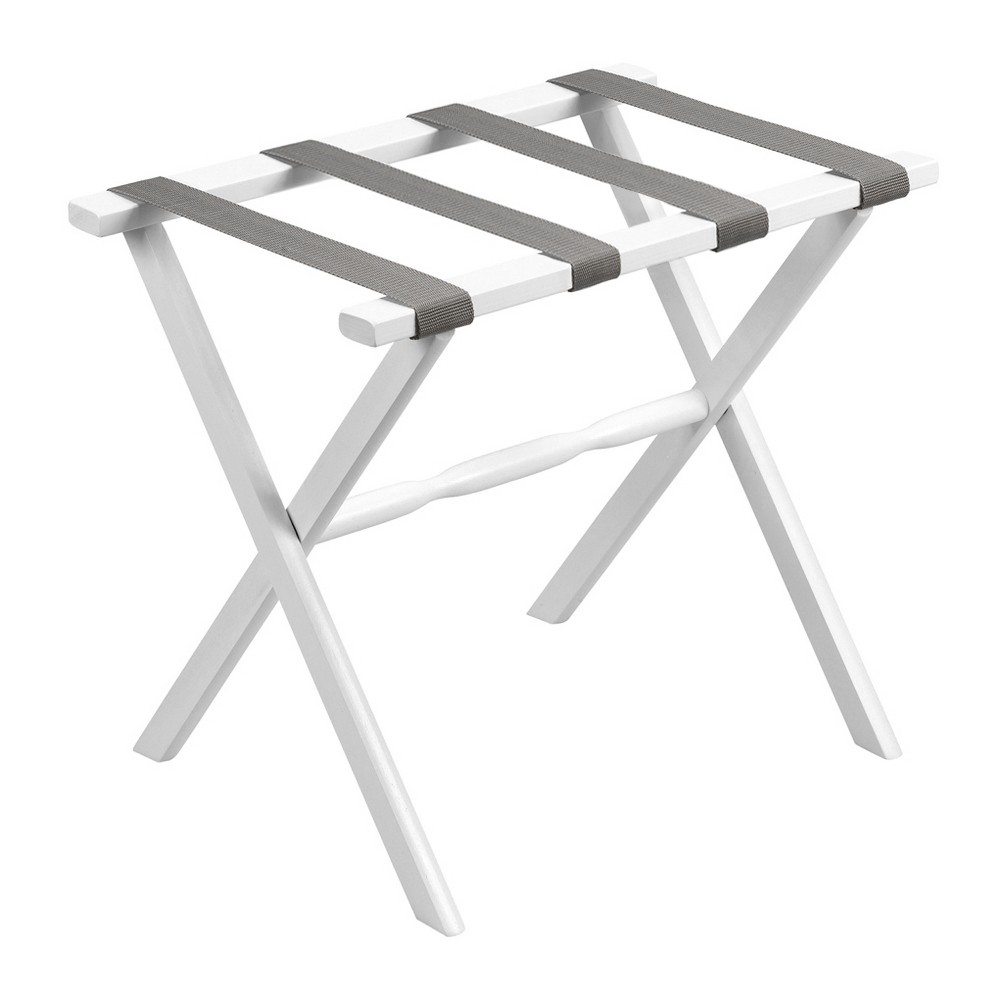 Hotel White Finish Wood Folding Luggage Rack With Gray Straps - Image 2