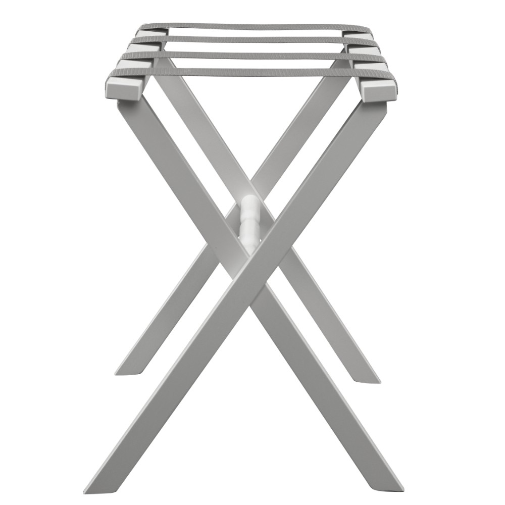 Hotel White Finish Wood Folding Luggage Rack With Gray Straps - Image 3