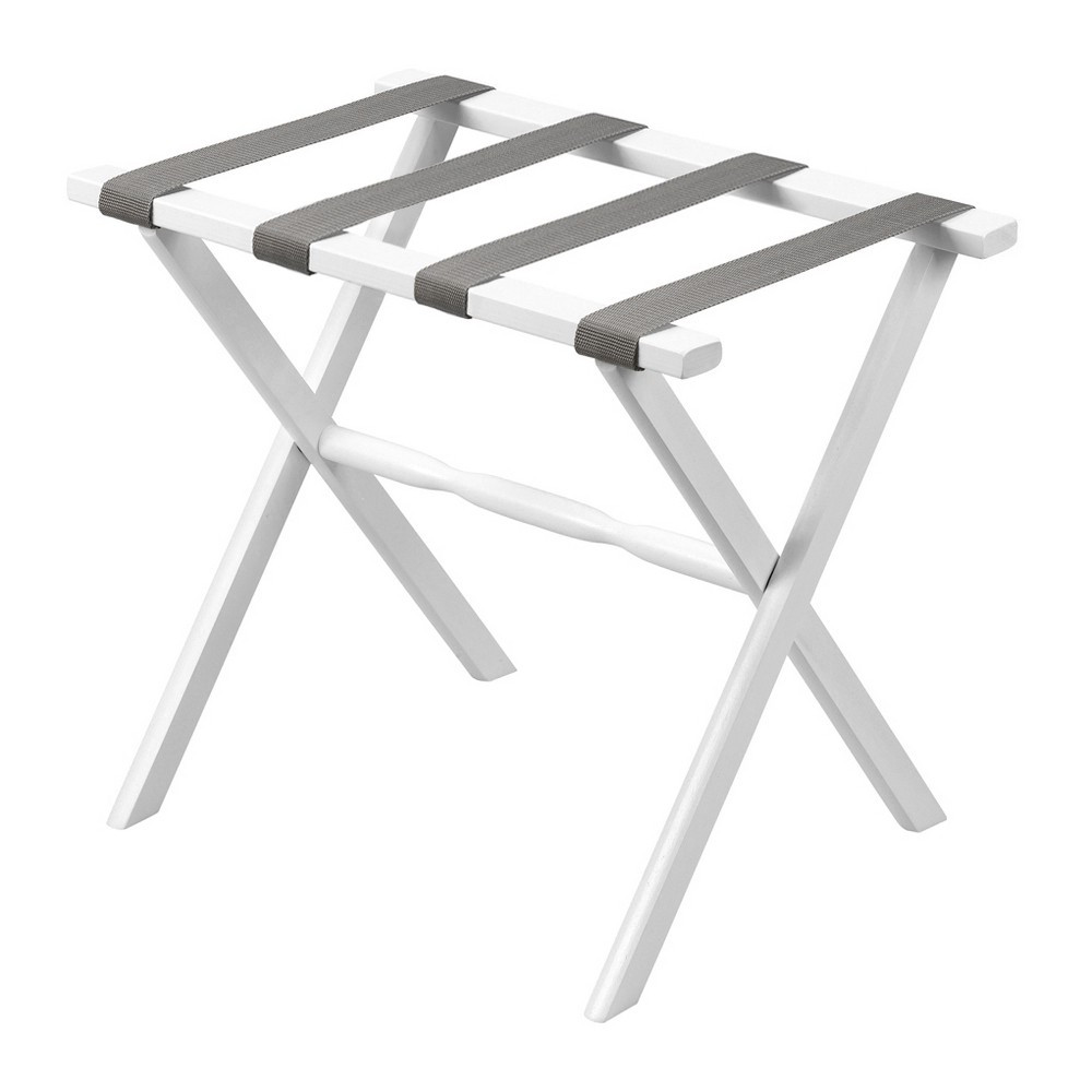 Hotel White Finish Wood Folding Luggage Rack With Gray Straps - Image 7