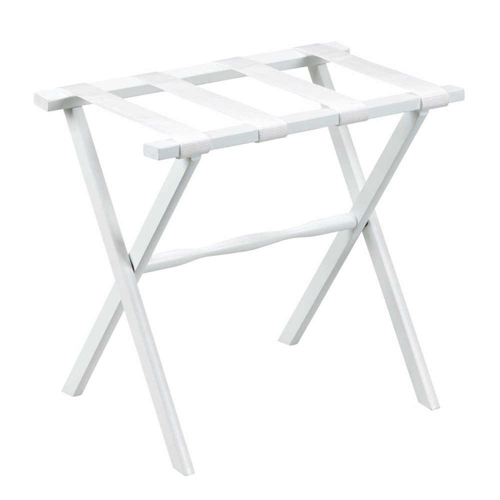 Hotel White Finish Wood Folding Luggage Rack With White Straps - Image 2