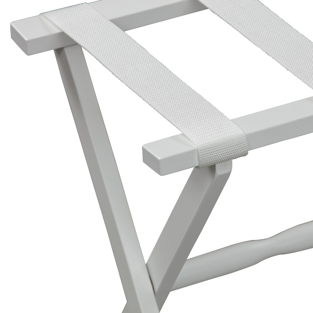Hotel White Finish Wood Folding Luggage Rack With White Straps - Image 5