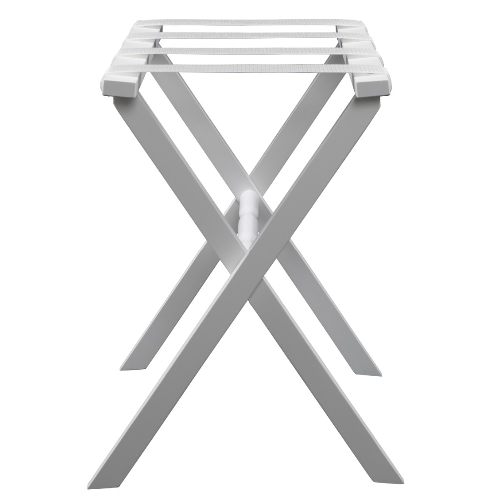 Hotel White Finish Wood Folding Luggage Rack With White Straps - Image 3