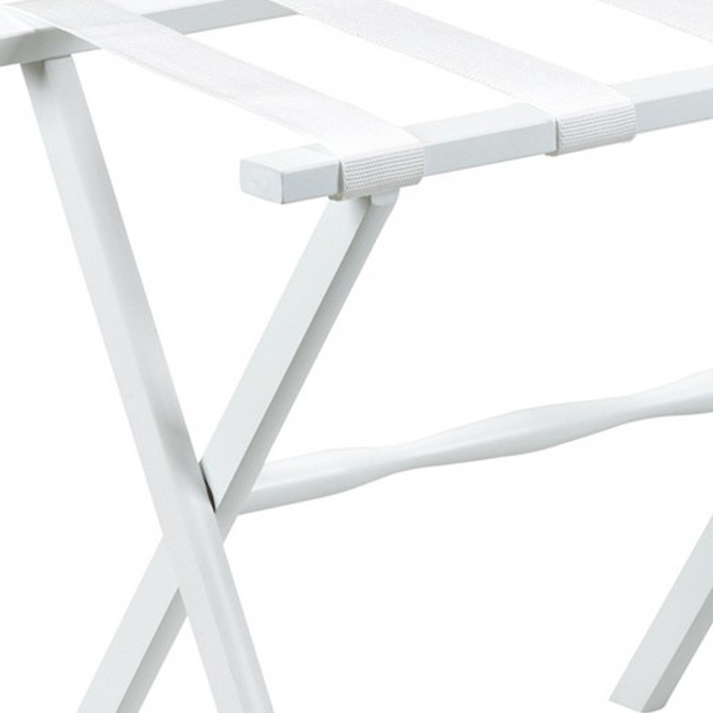Hotel White Finish Wood Folding Luggage Rack With White Straps - Image 6