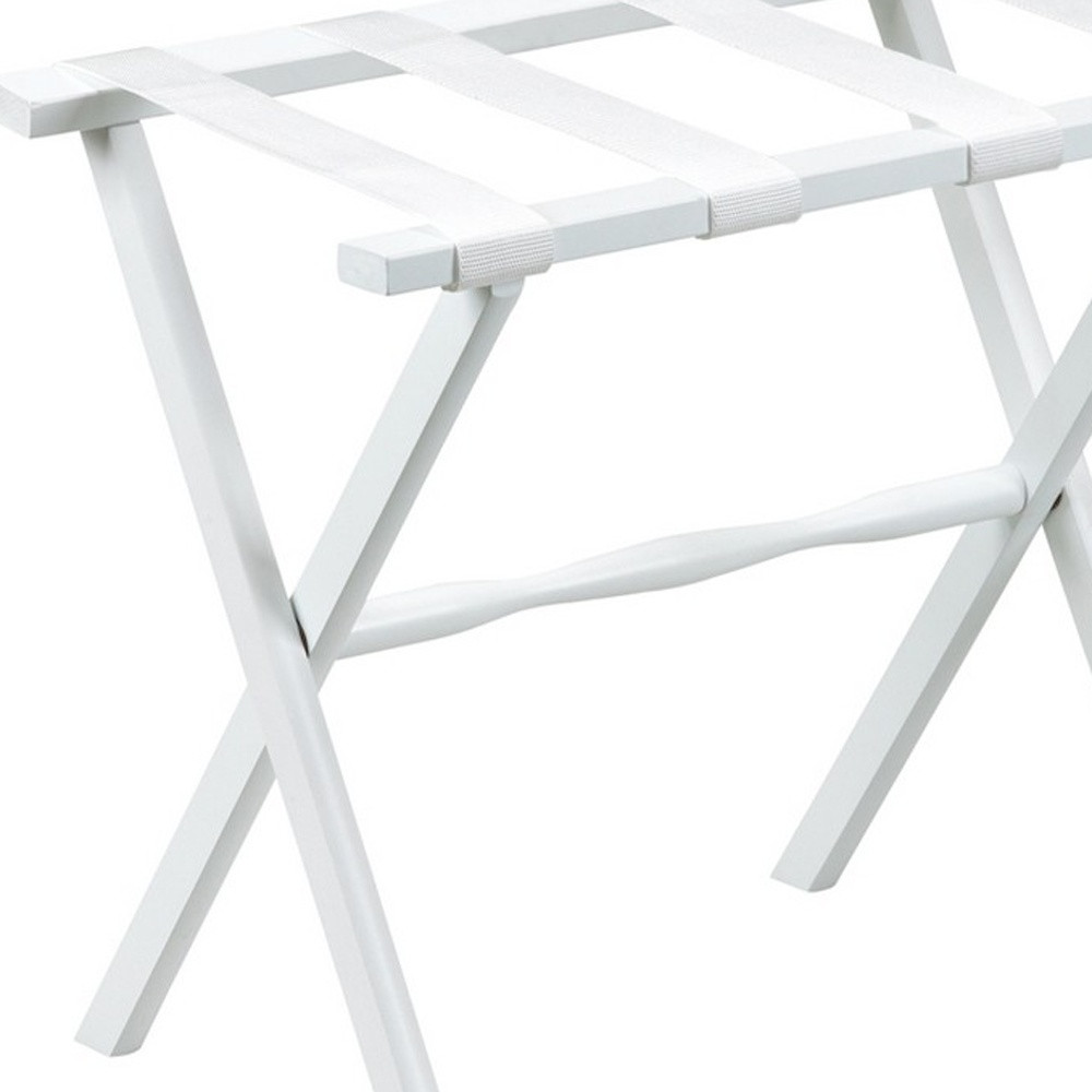 Hotel White Finish Wood Folding Luggage Rack With White Straps - Image 7