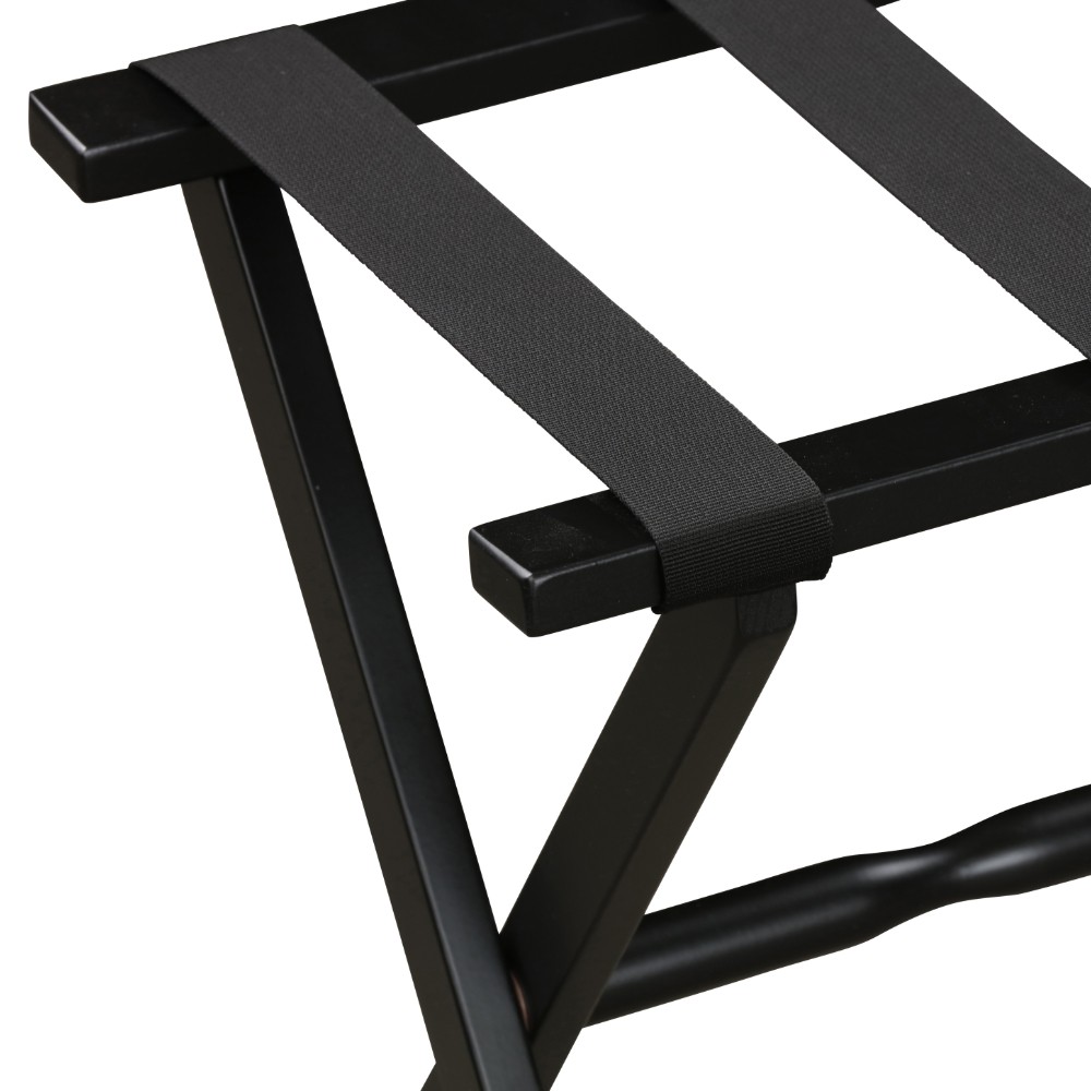 Hotel Black Finish Wood Folding Luggage Rack With Black Straps - Image 5