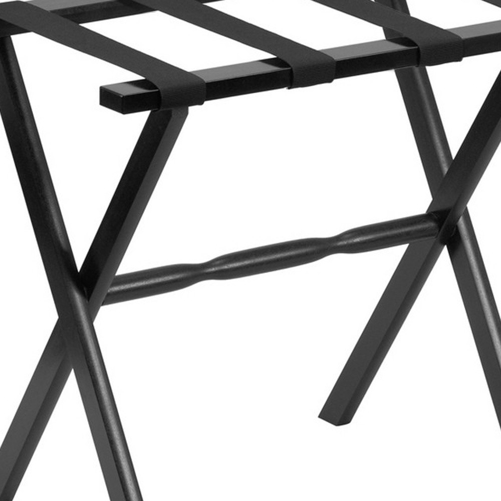 Hotel Black Finish Wood Folding Luggage Rack With Black Straps - Image 6