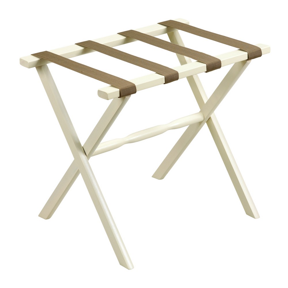 Hotel Ivory Finish Wood Folding Luggage Rack With Tan Straps - Image 3
