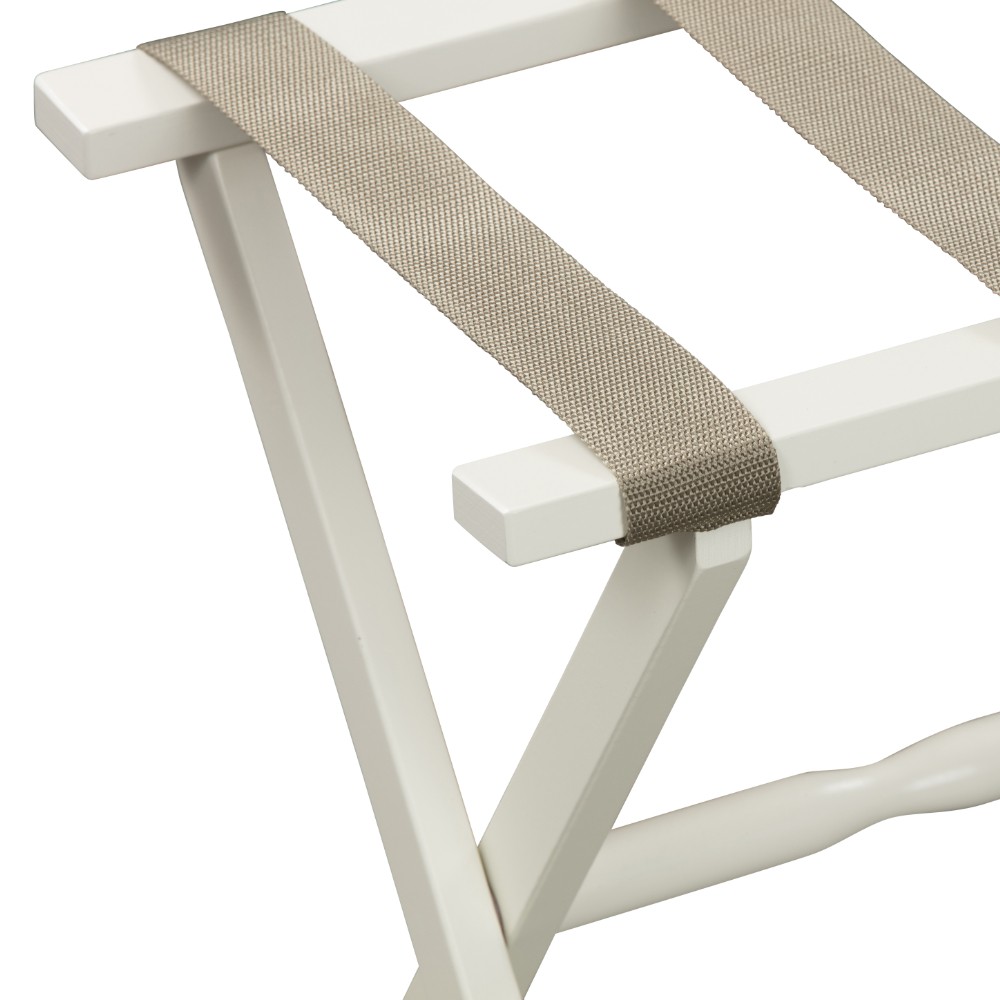 Hotel Ivory Finish Wood Folding Luggage Rack With Tan Straps - Image 5
