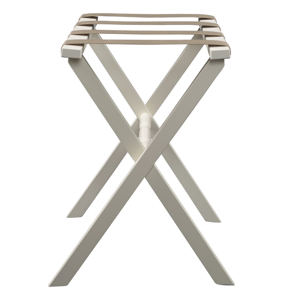 Hotel Ivory Finish Wood Folding Luggage Rack With Tan Straps - Image 4