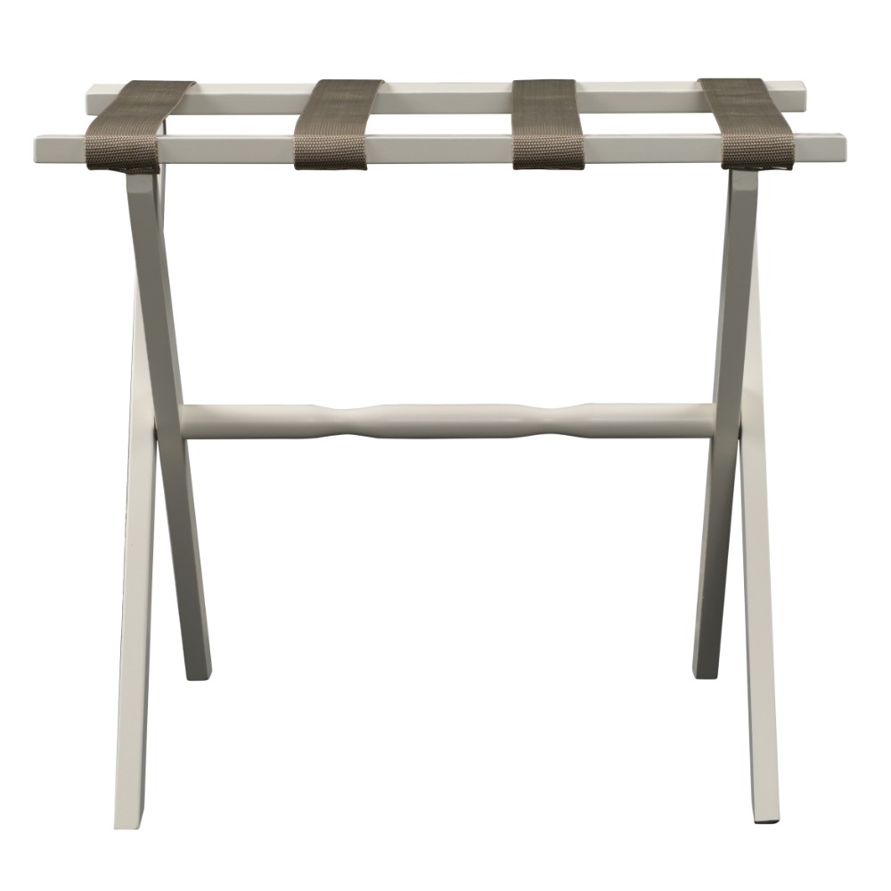 Hotel Ivory Finish Wood Folding Luggage Rack With Tan Straps - Image 2