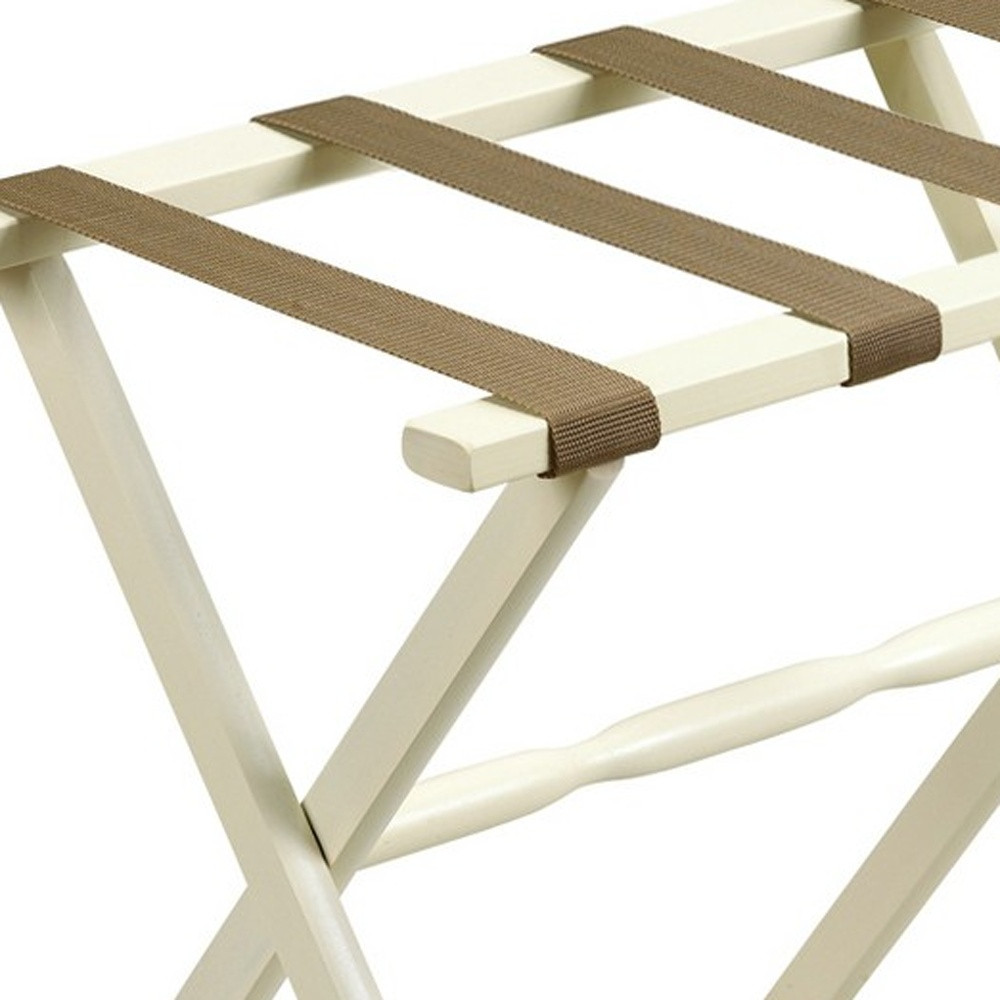 Hotel Ivory Finish Wood Folding Luggage Rack With Tan Straps - Image 6