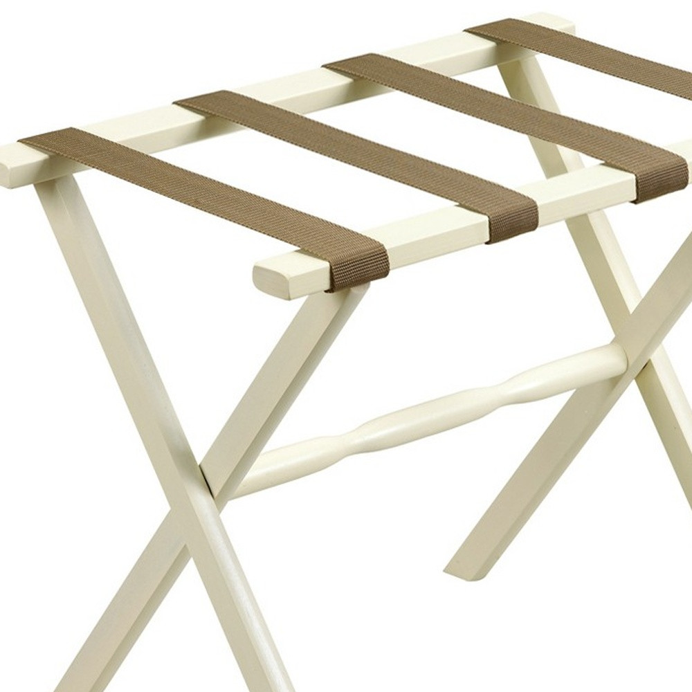 Hotel Ivory Finish Wood Folding Luggage Rack With Tan Straps - Image 7