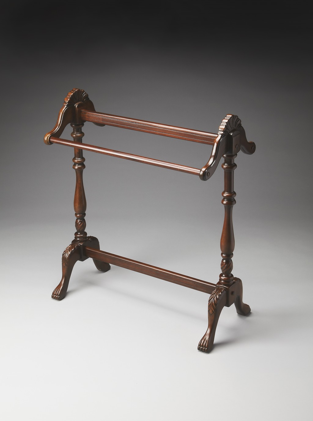 31" Dark Brown Hand Carved Wood Blanket Stand - Image 8