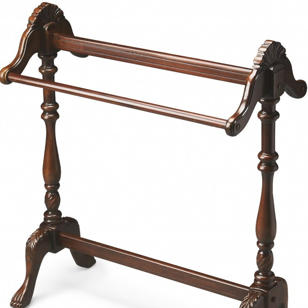 31" Dark Brown Hand Carved Wood Blanket Stand - Image 7