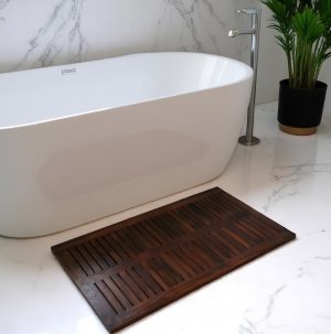 31" Dark Brown Teak Slat Non Slip Bath Mat