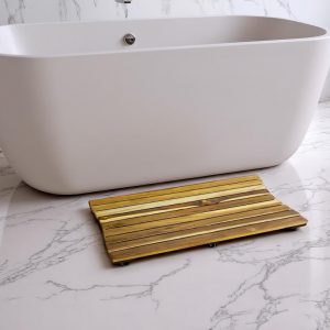 31" Brown Teak Slat Non Slip Bath Mat