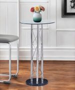 26" Clear Black and Silver Glass and Metal Rounded Bar Table
