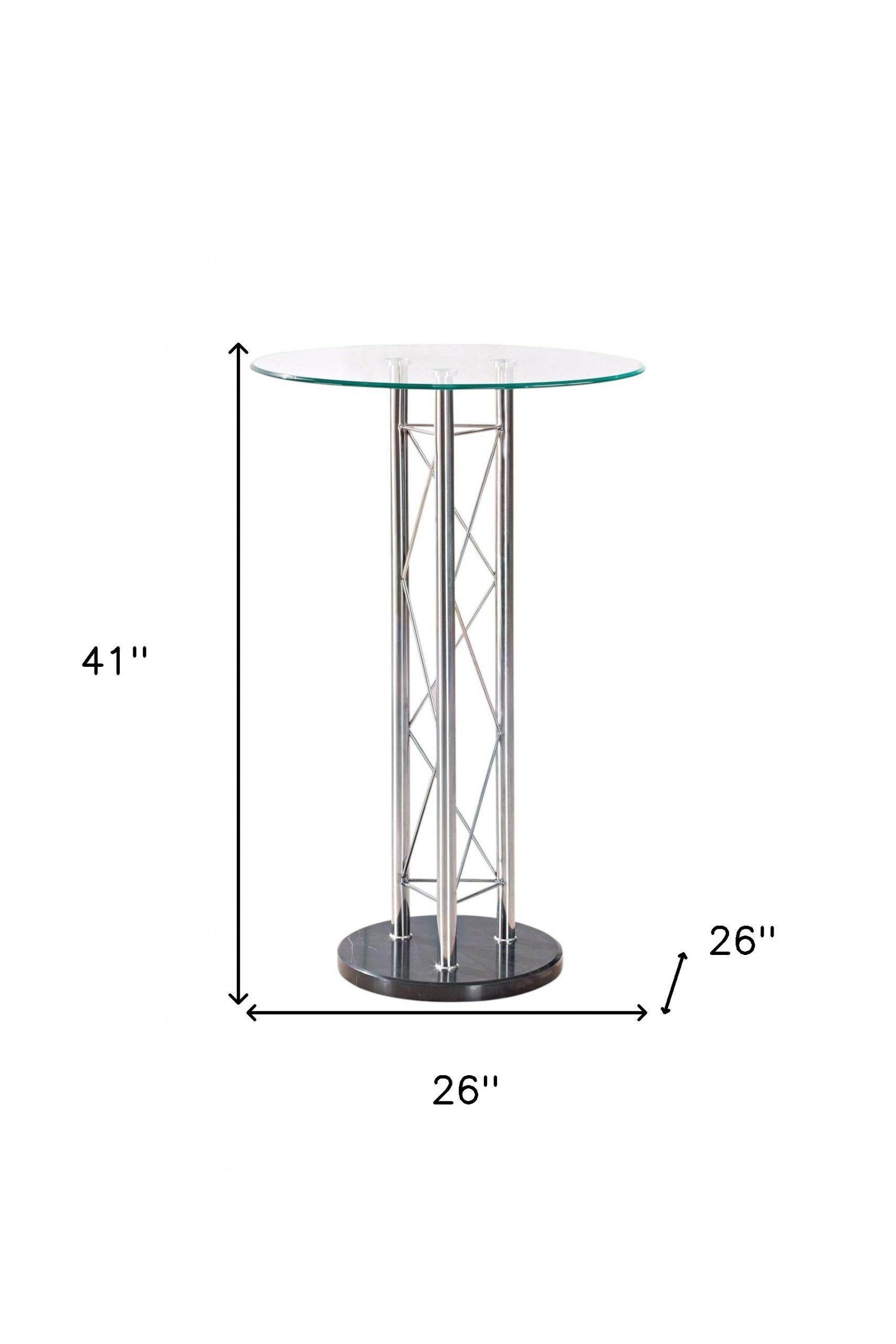 26" Clear Black and Silver Glass and Metal Rounded Bar Table - Image 5