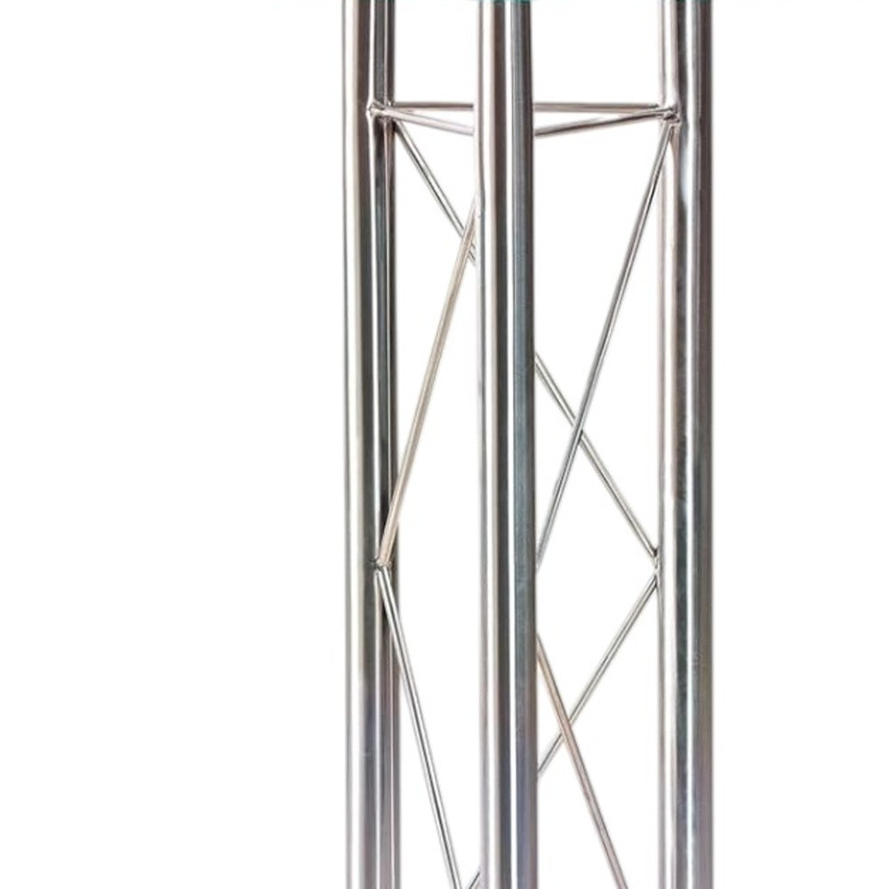 26" Clear Black and Silver Glass and Metal Rounded Bar Table - Image 3