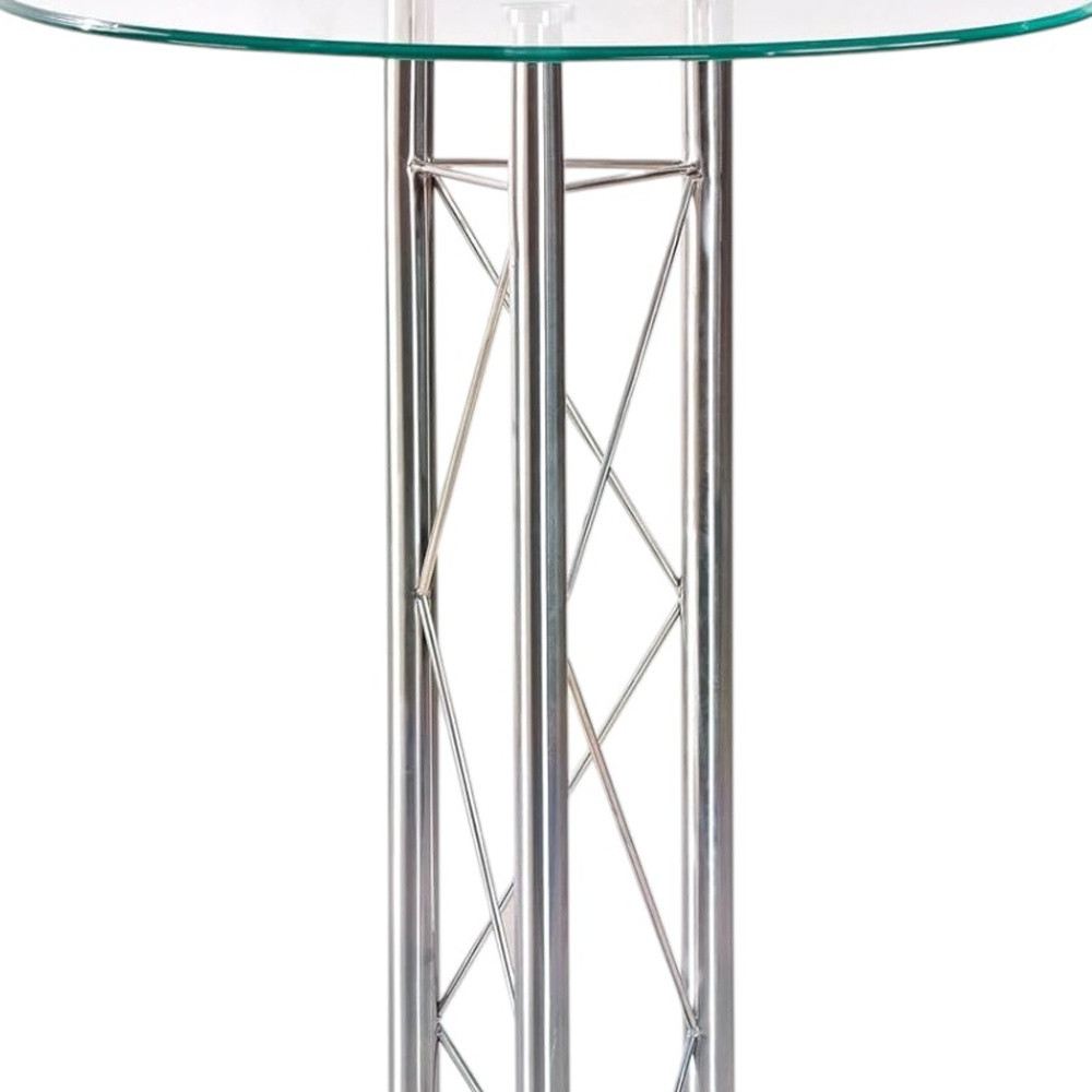 26" Clear Black and Silver Glass and Metal Rounded Bar Table - Image 4