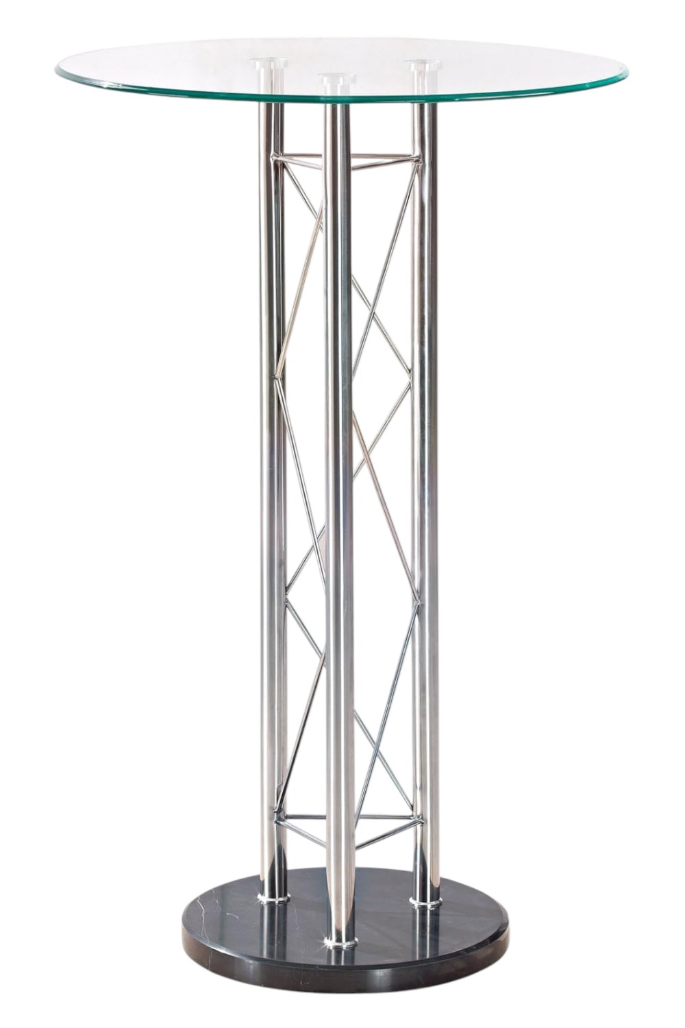 26" Clear Black and Silver Glass and Metal Rounded Bar Table - Image 2