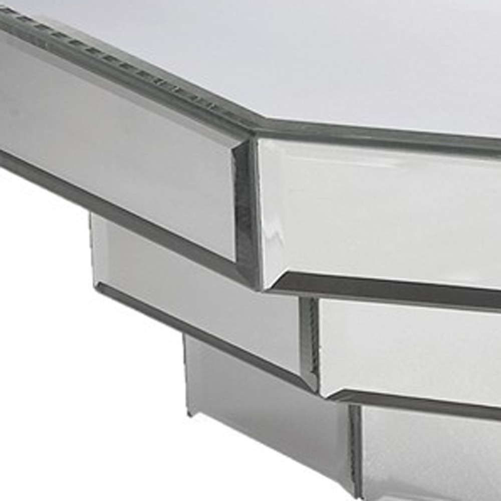 16" Silver Mirrored Glass Hanging Dimensional Floating Shelf - Image 5