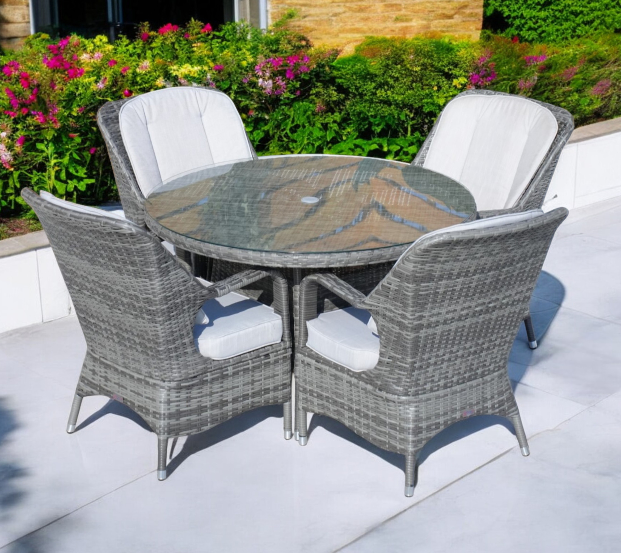 Five Piece Gray Round Glass Dining Set - Image 3