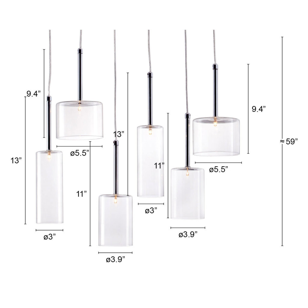 Silver Kitchen Island Six Light Metal LED Ceiling Light With Shades - Image 9