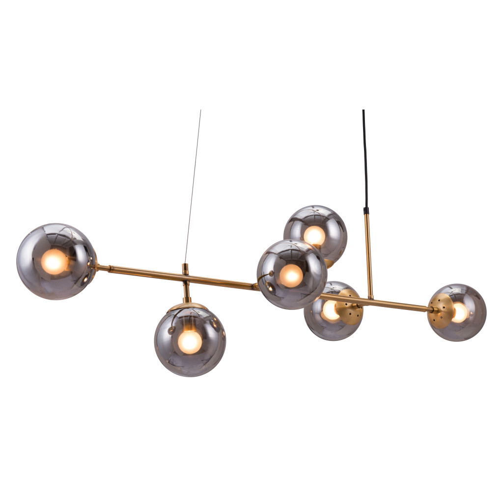 Gold Kitchen Island Six Light Metal Dimmable Ceiling Light With Clear Shades - Image 4