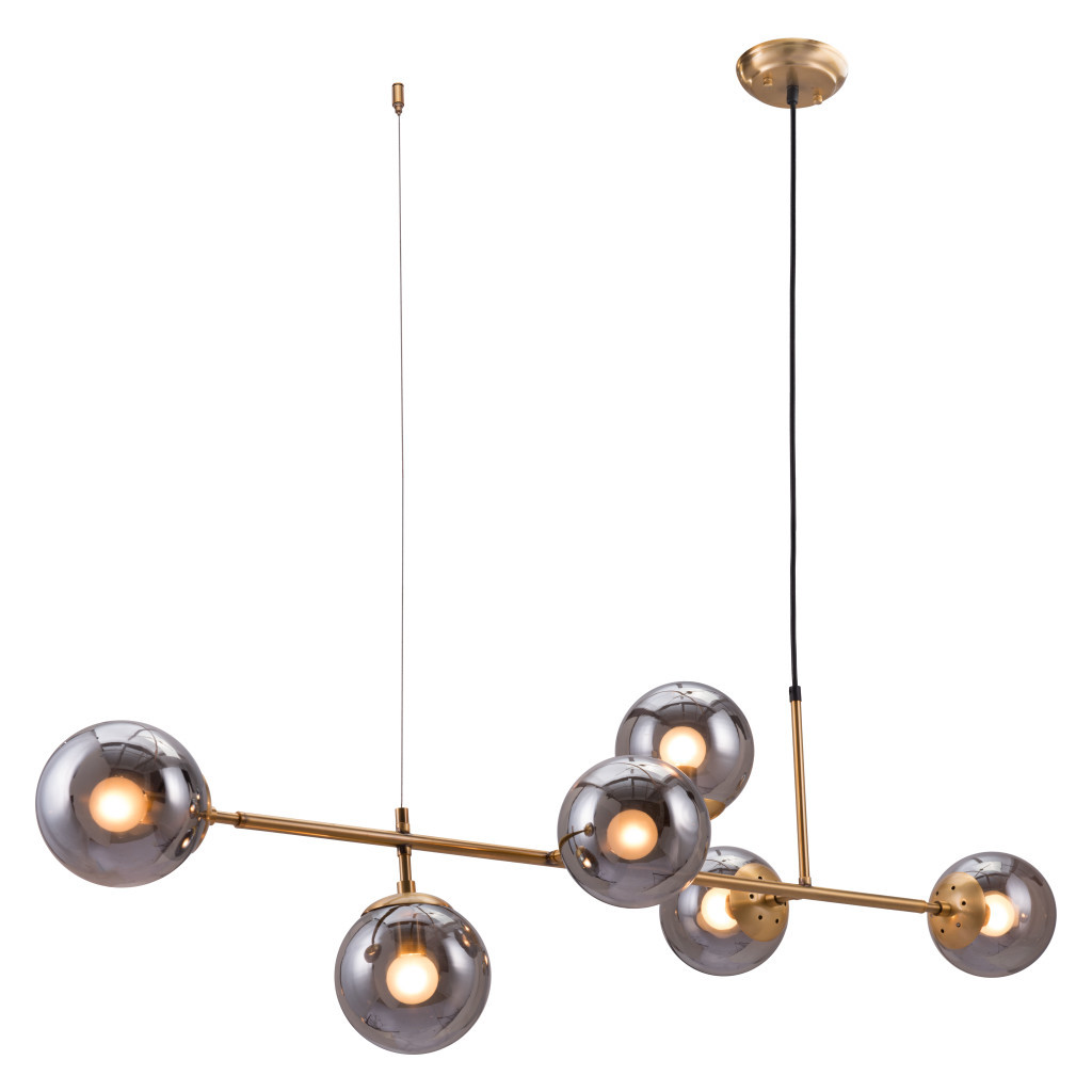 Gold Kitchen Island Six Light Metal Dimmable Ceiling Light With Clear Shades - Image 8